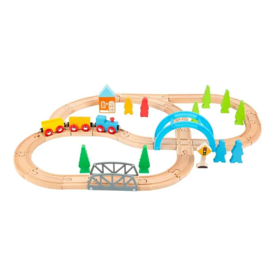 Tren mic Small Foot cu șine, lemn, 45 x 60 x 9.5 cm, 40 buc.