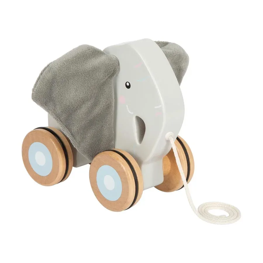 Jucărie de tras Elefant mic Small Foot, din lemn, cu urechi care foșnesc