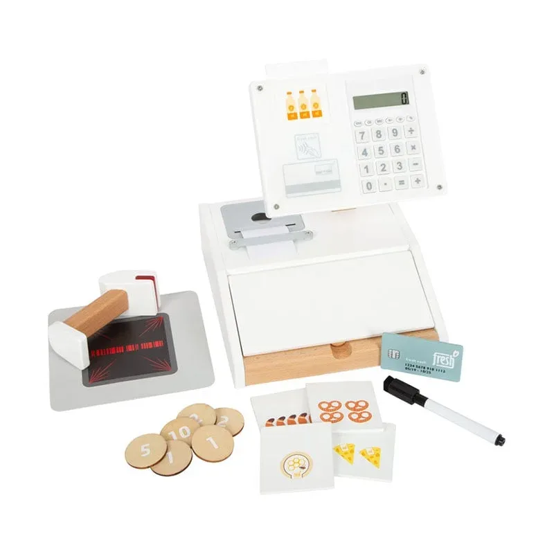 Casa de marcat Small Foot Fresh, cu scanner, din lemn, pentru copii