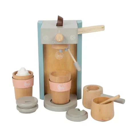 Aparat de cafea Small Foot Tasty, cu accesorii, din lemn, 16 x 11 x 19 cm