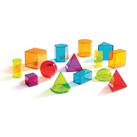 Learning Resources Solide geometrice transparente, colorate, 14 buc.