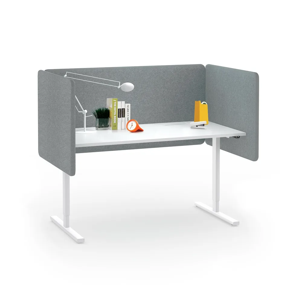 Panou acustic de birou Narbutas Desk 760, 1000 x 36 x 760 mm, material textil Velito Presto mentă deschis, metal gri, stânga