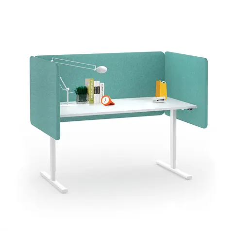 Panou acustic de birou Narbutas Desk 760, 1400 x 36 x 760 mm, material textil Velito Presto mentă deschis, metal gri