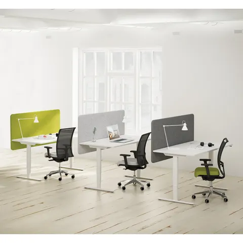 Panou acustic de birou Narbutas Desk 760, 1600 x 36 x 760 mm, material textil Velito Presto mentă deschis, metal gri