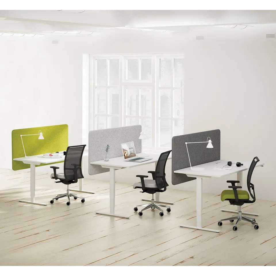 Panou acustic de birou Narbutas Desk 760, 1600 x 36 x 760 mm, material textil Velito Presto mentă deschis, metal gri