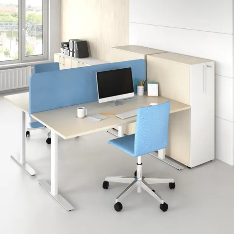Panou separator fonoabsorbant pentru birou Narbutas Top 530, înălțime reglabilă, 1600 x 36 x 500 mm, material textil Velito Presto mentă deschis, PAL 16 mm, metal gri
