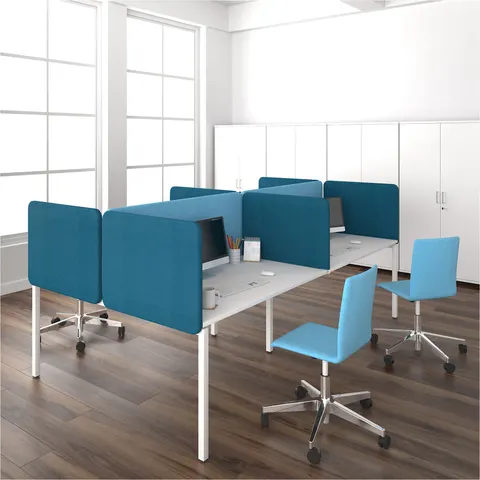 Panou separator fonoabsorbant pentru birou Narbutas Top 530, pentru birouri duble, 800 x 36 x 530 mm, material textil Velito Presto mentă deschis, PAL 16 mm, metal gri