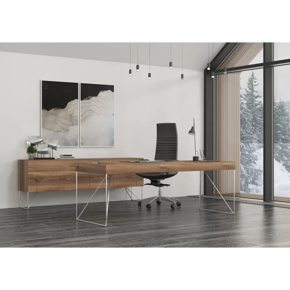 Birou Narbutas Air Executive, 2200 x 800 x 740 mm, furnir de nuc, metal alb