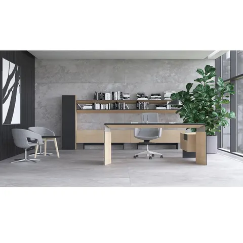 Birou cu înălțime reglabilă Narbutas Move&Lead, 1800 x 850 x 1300 mm, MDF 27 mm, blat HPL negru, furnir de frasin