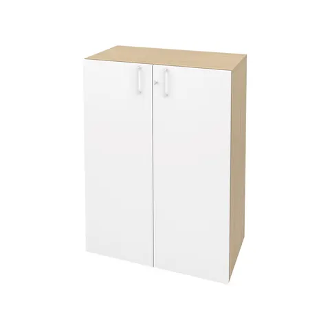Dulap Narbutas Choice, 800 x 420 x 1075 mm, PAL 18 mm, corp stejar decolorat, uși albe cu mâner dreptunghiular alb