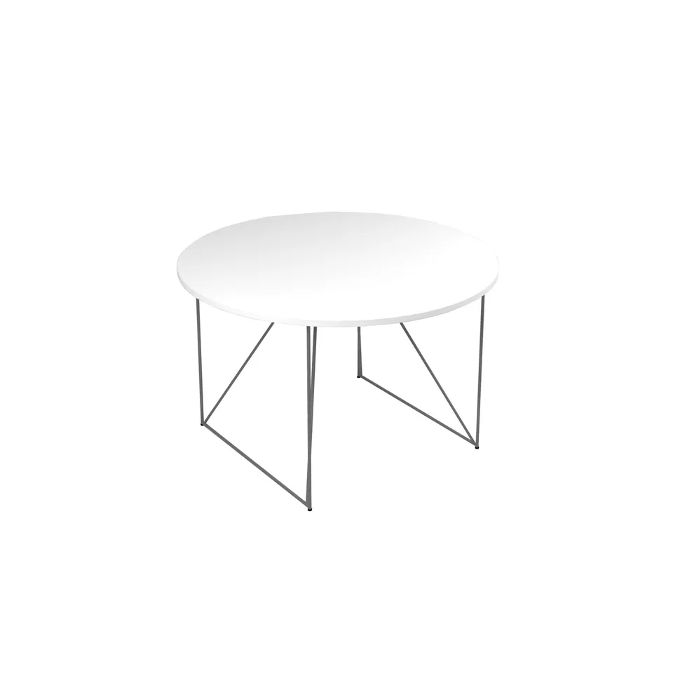 Masă de conferință Narbutas Air, 1200 x 1200 x 740 mm, blat rotund, PAL 25 mm, melamină albă, metal gri