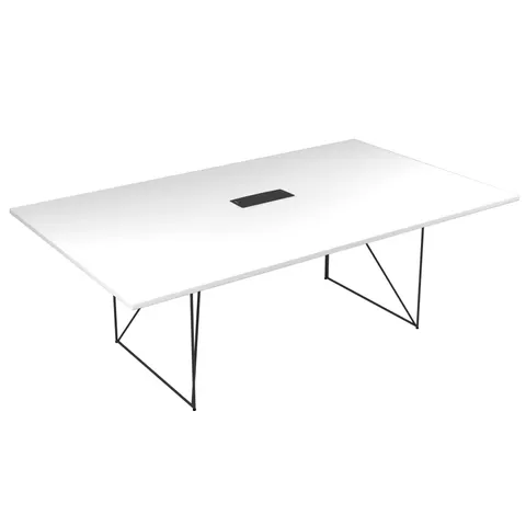 Masă de conferință Narbutas Air, 2200 x 1300 x 740 mm, blat dreptunghiular, PAL 25 mm, melamină albă, metal negru