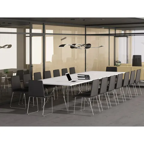 Masă de conferință Narbutas Air, 2200 x 1300 x 740 mm, blat dreptunghiular, PAL 25 mm, melamină albă, metal gri