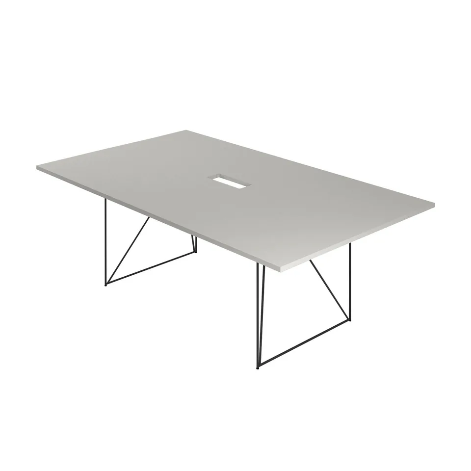 Masă de conferință Narbutas Air, 2200 x 1300 x 740 mm, blat dreptunghiular, PAL 25 mm, melamină gri perlat, metal negru