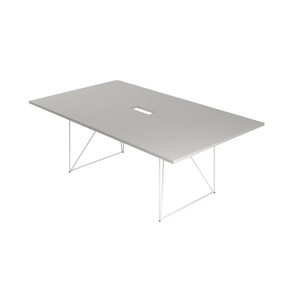 Masă de conferință Narbutas Air, 2200 x 1300 x 740 mm, blat dreptunghiular, PAL 25 mm, melamină gri perlat, metal alb