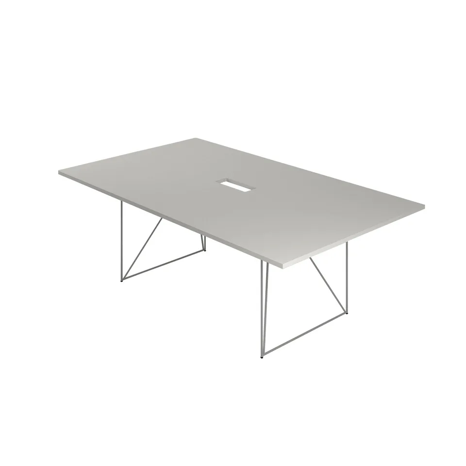 Masă de conferință Narbutas Air, 2200 x 1300 x 740 mm, blat dreptunghiular, PAL 25 mm, melamină gri perlat, metal gri