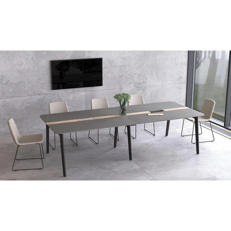Masă de conferință Narbutas Nova Wood, 1200 x 1200 x 740 mm, blat pătrat, MDF 26 mm, blat HPL alb, metal alb, picioare din lemn
