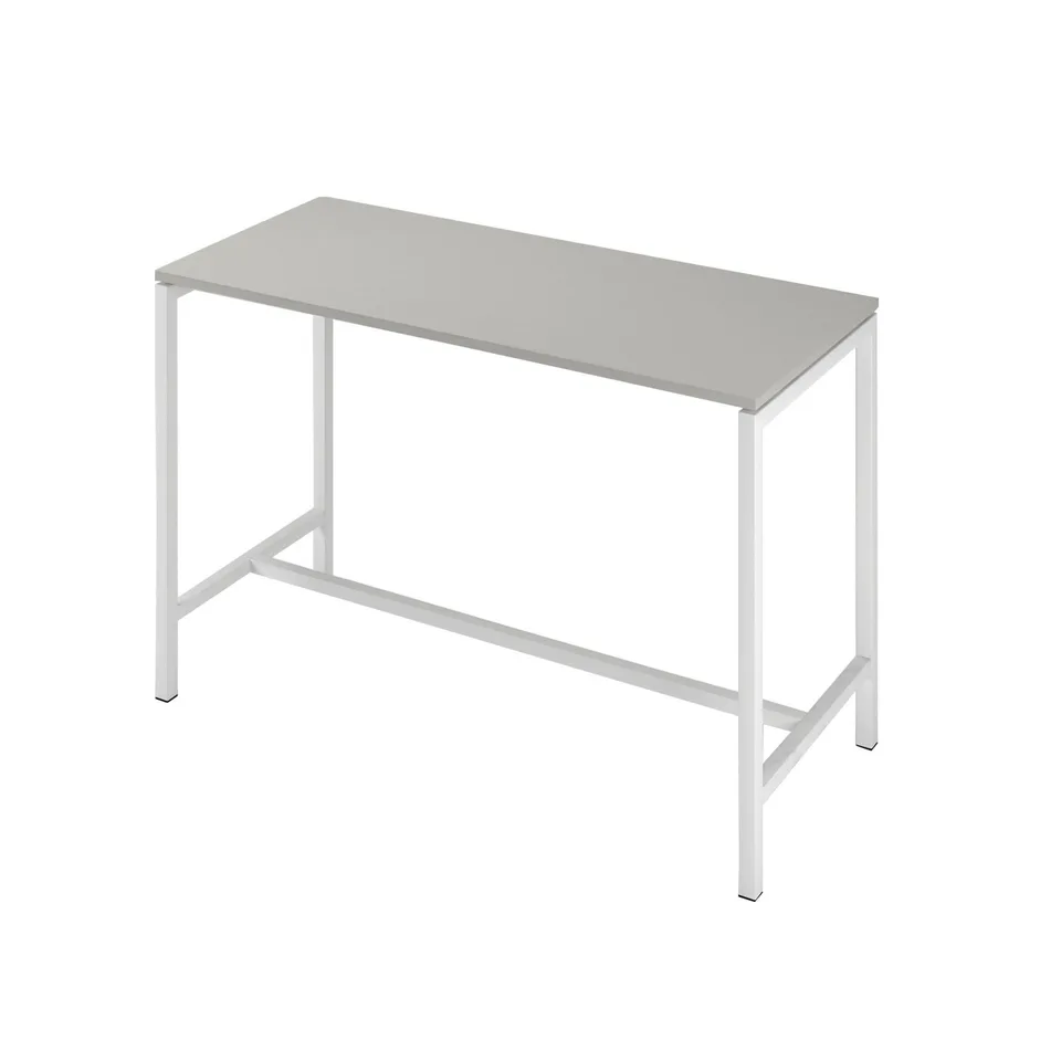 Masă înaltă Narbutas Nova, 1600 x 700 x 1050 mm, PAL 25 mm, melamină gri perlat, metal alb