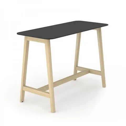 Masă înaltă Narbutas Nova Wood, 1600 x 700 x 1050 mm, MDF 26 mm,blat HPL negru, picioare din lemn