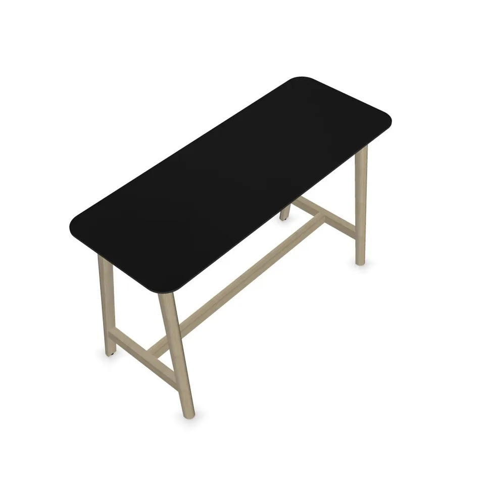 Masă înaltă Narbutas Nova Wood, 1800 x 700 x 1050 mm, MDF 26 mm,blat HPL negru, metal alb, picioare din frasin deschis