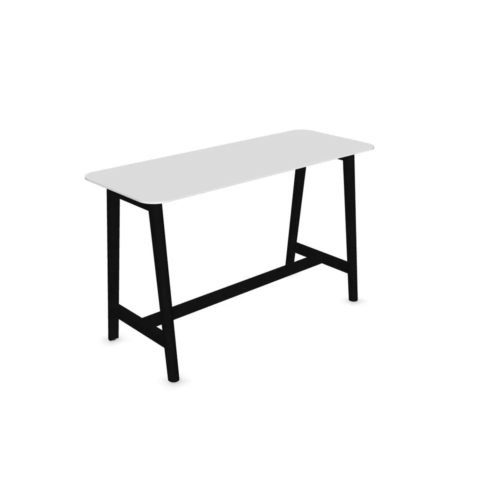 Masă înaltă Narbutas Nova Wood, 1800 x 700 x 1050 mm, MDF 26 mm,blat HPL alb cu margine neagră, metal negru, picioare din lemn negre