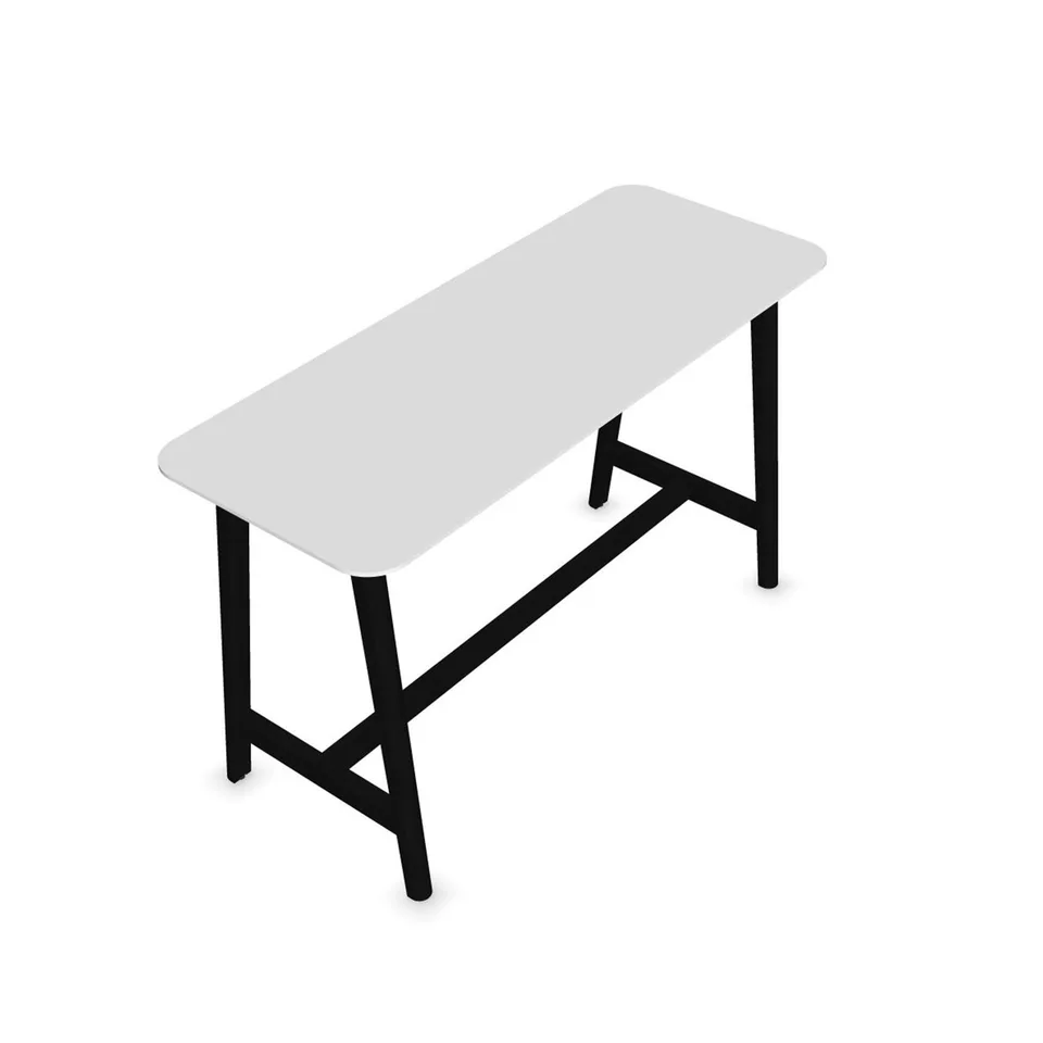 Masă înaltă Narbutas Nova Wood, 1800 x 700 x 1050 mm, MDF 26 mm,blat HPL alb cu margine neagră, metal alb, picioare din lemn negre