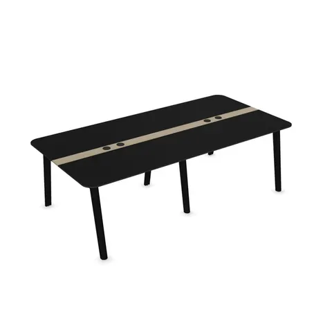 Masă de conferință Narbutas Nova Wood, 2400 x 1200 x 740 mm, blat dreptunghiular, MDF 26 mm, blat HPL negru, picioare din lemn negre
