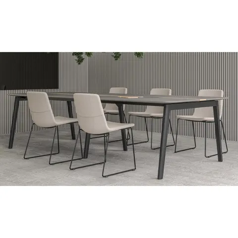 Masă de conferință Narbutas Nova Wood, 2400 x 1200 x 740 mm, blat dreptunghiular, MDF 26 mm, blat HPL alb, picioare din lemn negre