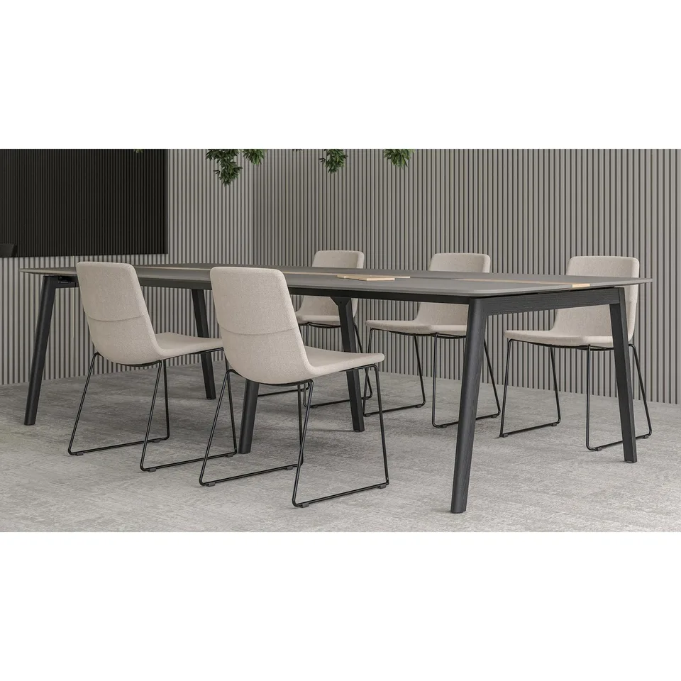 Masă de conferință Narbutas Nova Wood, 2400 x 1200 x 740 mm, blat dreptunghiular, MDF 26 mm, blat HPL alb, metal alb, picioare din lemn