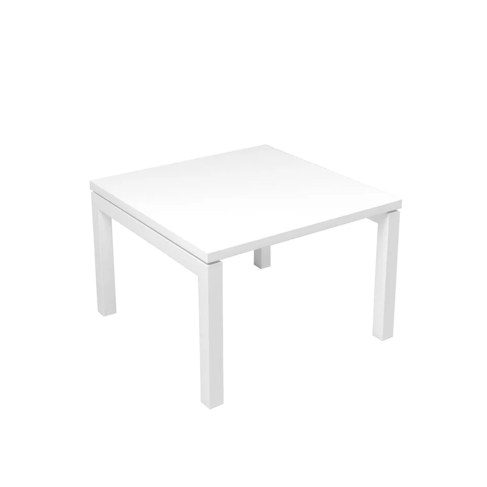 Masă joasă Narbutas Nova, 600 x 600 x 400 mm, blat pătrat, PAL, melamină alb, metal alb, picior în formă de U