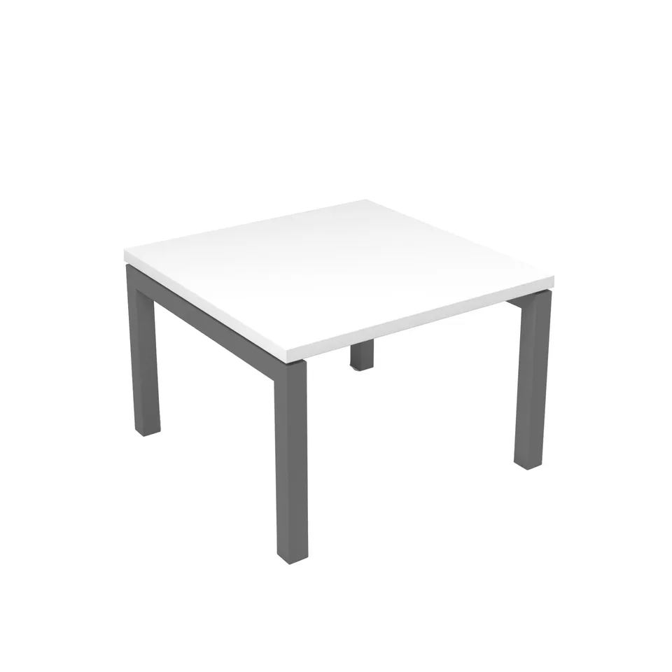 Masă joasă Narbutas Nova, 600 x 600 x 400 mm, blat pătrat, PAL, melamină alb, metal gri, picior în formă de U