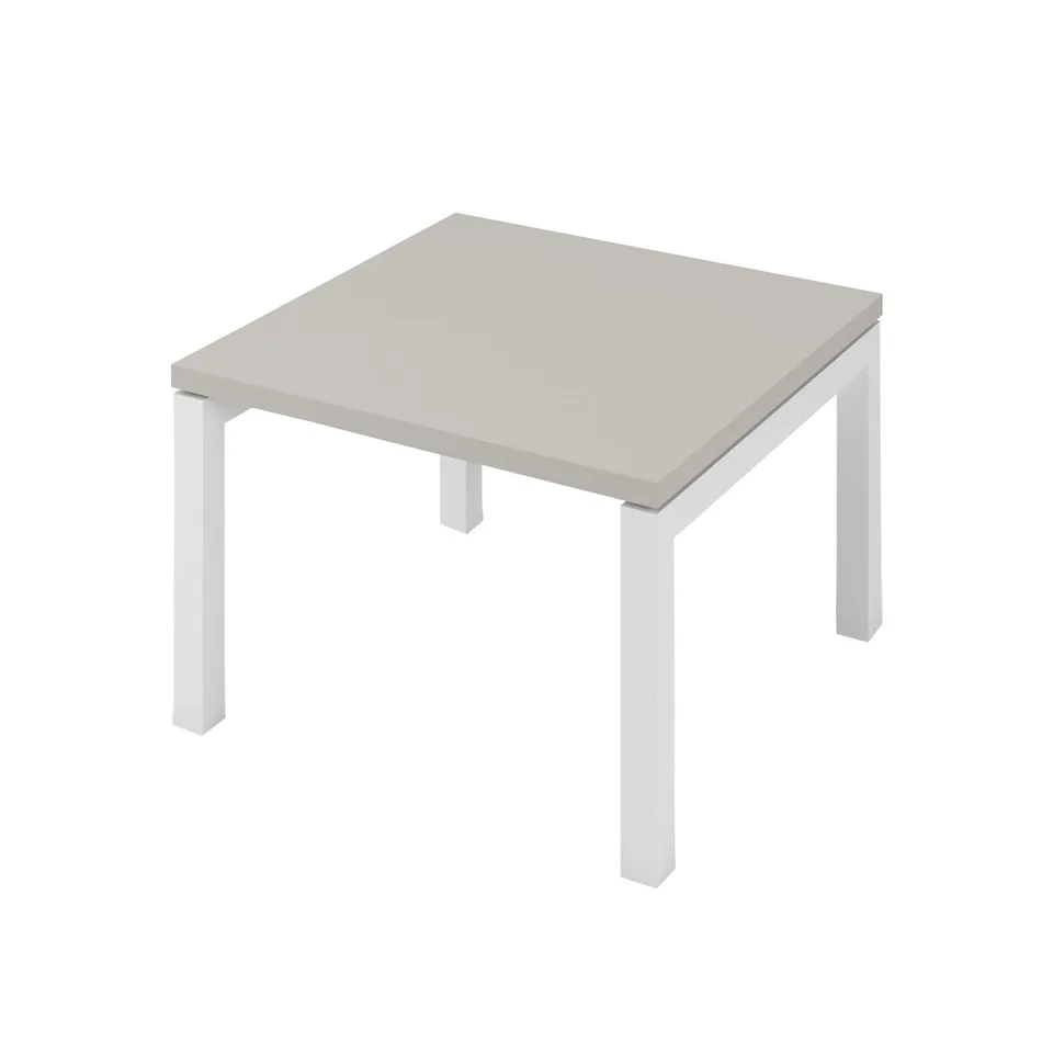 Masă joasă Narbutas Nova, 600 x 600 x 400 mm, blat pătrat, PAL, melamină gri perlat, metal alb, picior în formă de U