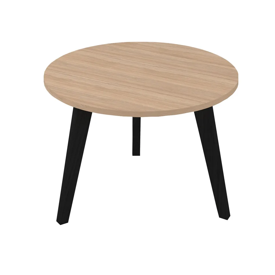 Masă joasă Narbutas Nova Wood, 700 x 700 x 480 mm, blat rotund, PAL, melamină stejar amber, picioare din lemn negre