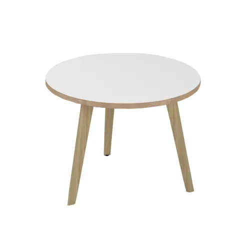 Masă joasă Narbutas Nova Wood, 700 x 700 x 480 mm, blat rotund, PAL, melamină alb, picioare din lemn