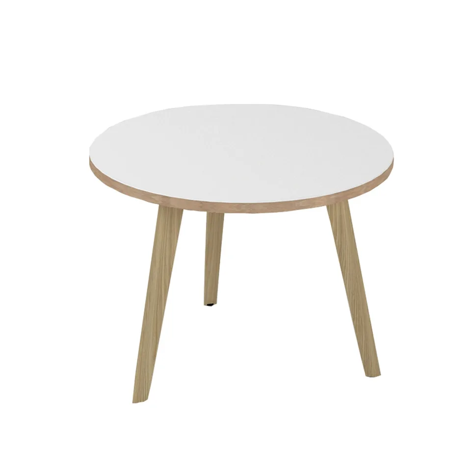Masă joasă Narbutas Nova Wood, 700 x 700 x 480 mm, blat rotund, PAL, melamină alb, picioare din lemn