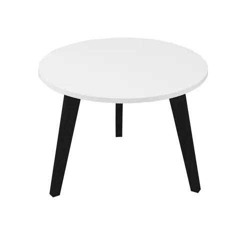 Masă joasă Narbutas Nova Wood, 700 x 700 x 480 mm, blat rotund, PAL, melamină alb, picioare din lemn negre