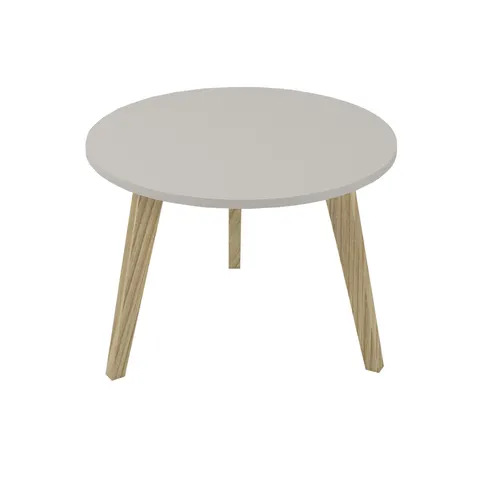 Masă joasă Narbutas Nova Wood, 700 x 700 x 480 mm, blat rotund, PAL, melamină gri perlat, picioare din lemn