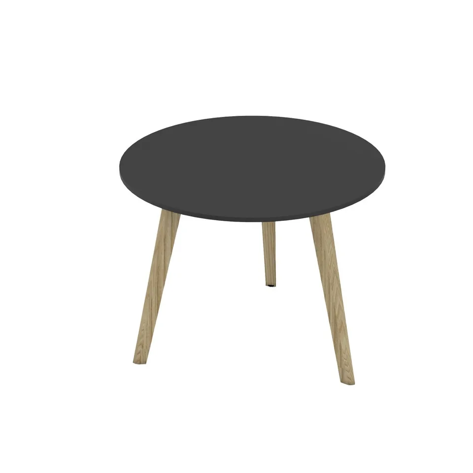Masă joasă Narbutas Nova Wood, 700 x 700 x 480 mm, blat rotund, MDF 26 mm, blat HPL negru, picioare din lemn