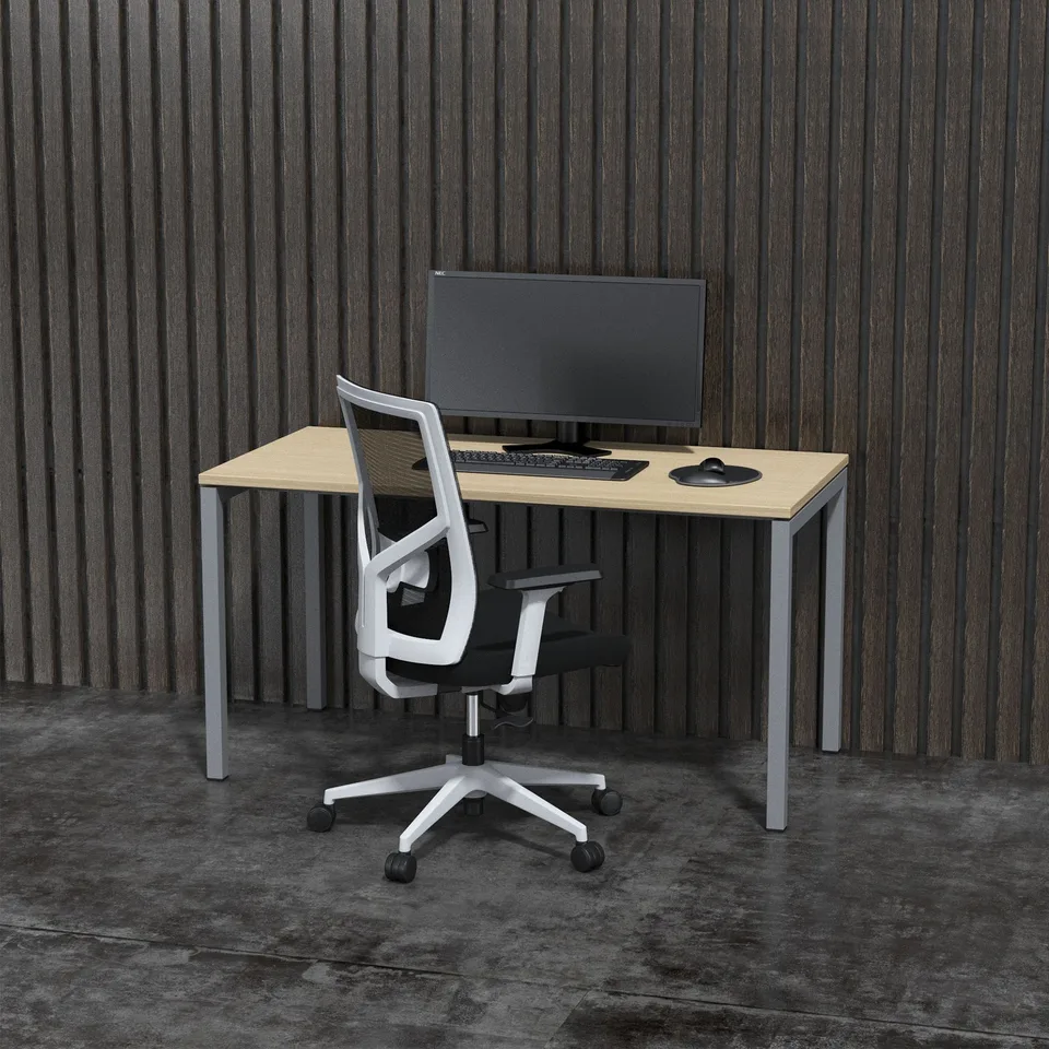 Birou Narbutas Nova U, 1400 x 700 x 740 mm, melamină stejar albit, metal gri, picior U