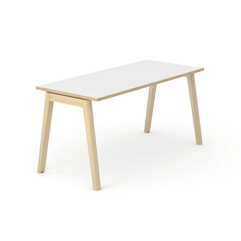 Birou Narbutas Nova Wood, 1400 x 700 x 740 mm, PAL 25 mm, melamină albă, picioare frasin deschis