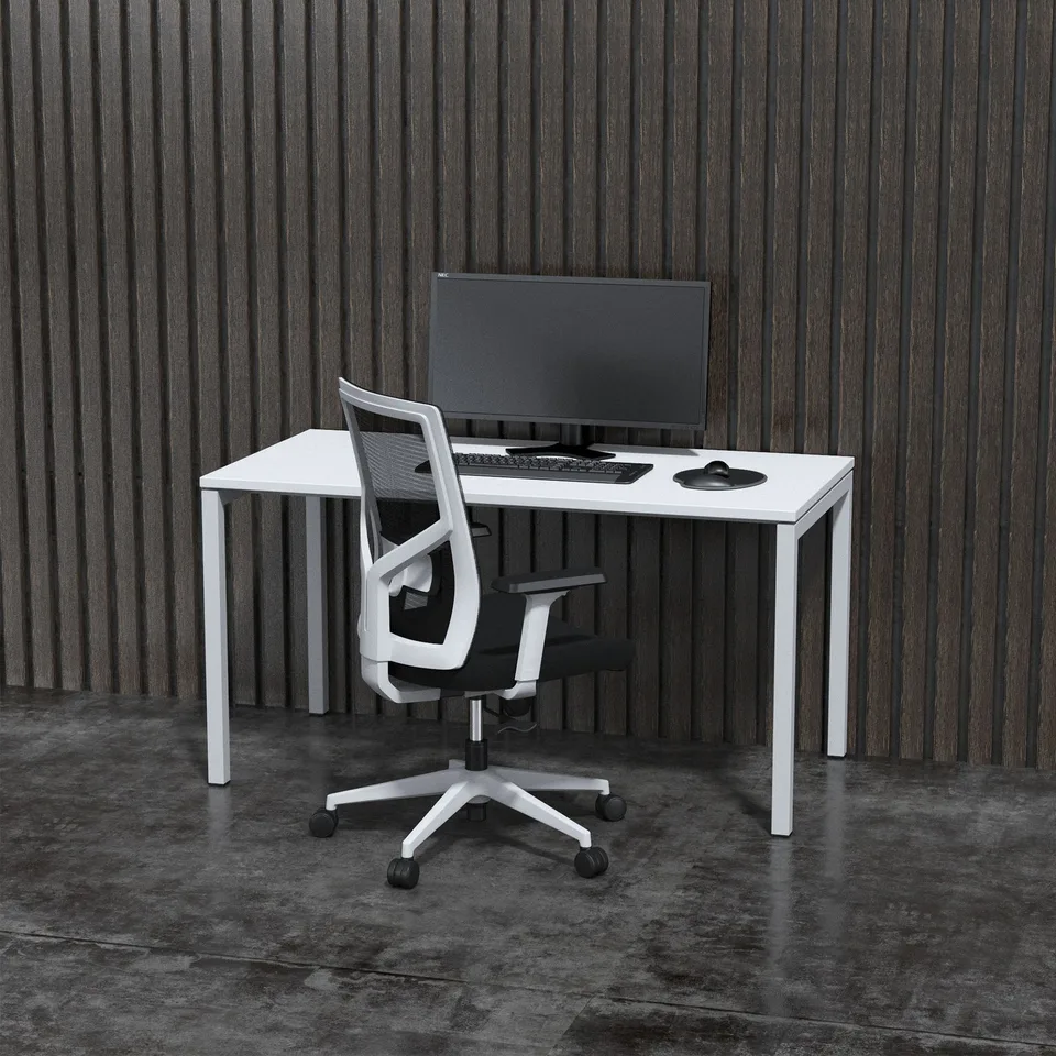 Birou Narbutas Nova U, 1400 x 700 x 740 mm, melamină albă, metal alb, picior U
