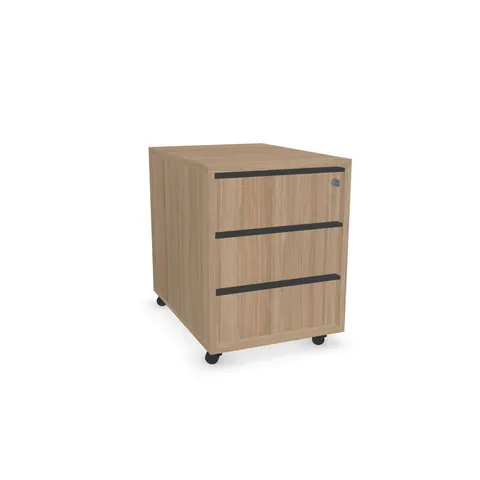 Casetieră birou Narbutas Nova A, 428 x 600 x 560 mm, cu rotile, PAL, melamină stejar chihlimbar, mâner integrat gri închis
