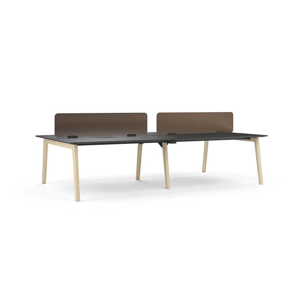 Birouri Narbutas Nova Wood, stație de lucru dublă, 1400 x 700 x 740 mm, PAL 25 mm, blat HPL negru, picioare frasin deschis