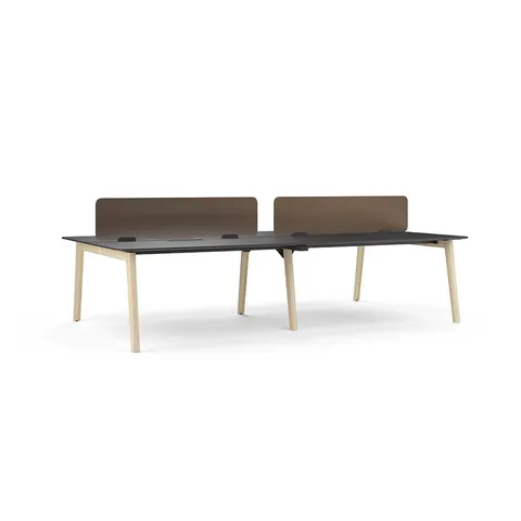 Birouri Narbutas Nova Wood, stație de lucru dublă, 1400 x 700 x 740 mm, PAL 25 mm, blat HPL negru, picioare frasin deschis