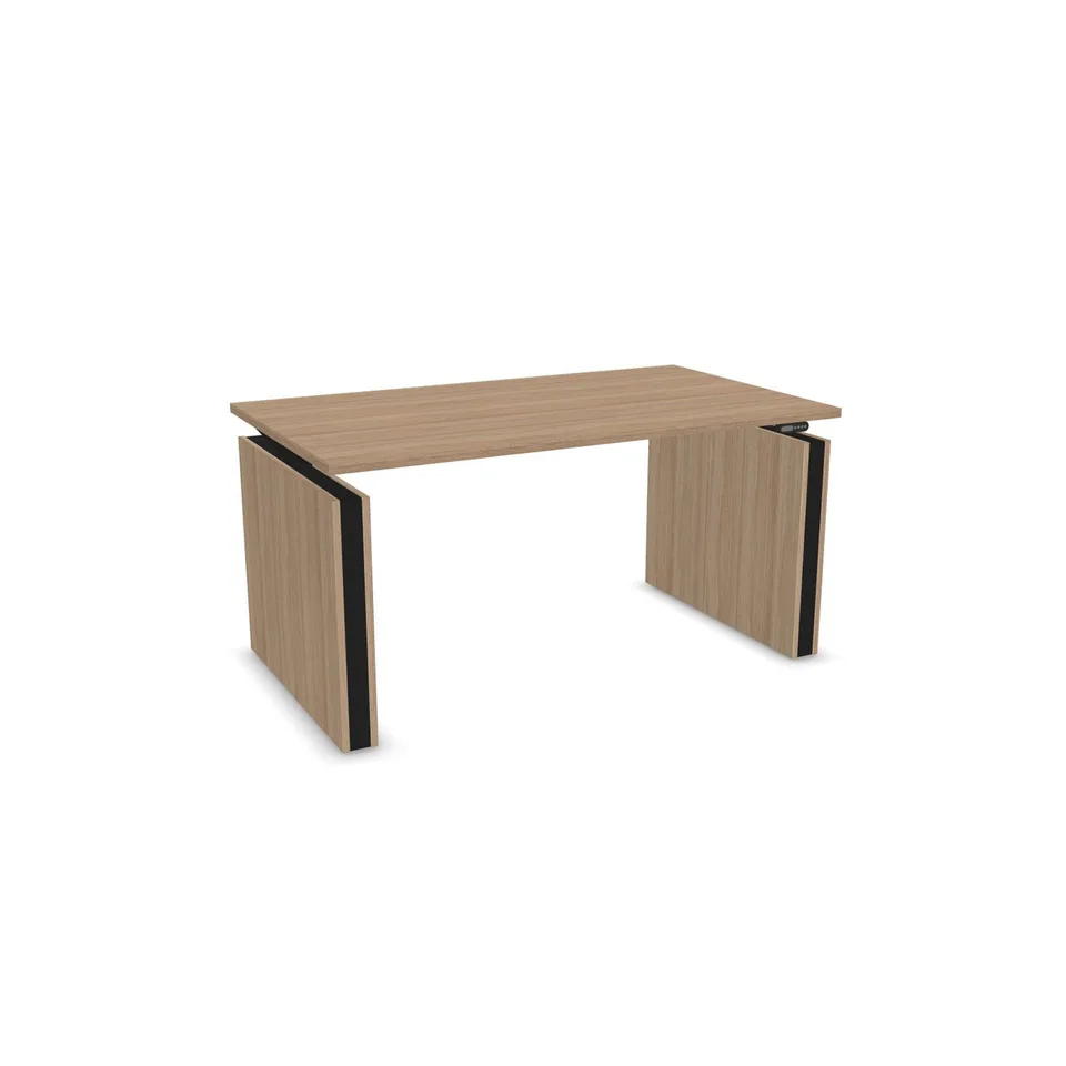 Birou Narbutas Motion, reglabil pe înălțime, electric, cu alimentare pe dreapta, 1400 x 800 x 1200 mm, PAL 25 mm, melamină stejar chihlimbar, metal negru
