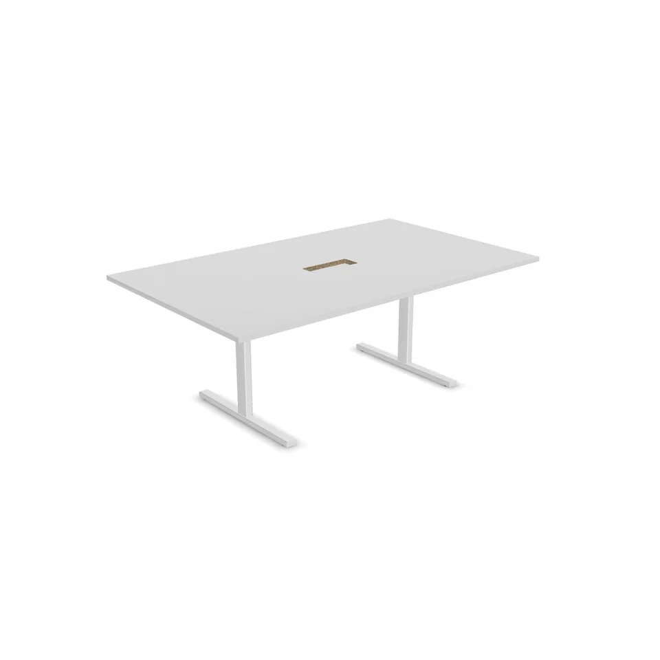 Masă de conferință Narbutas T-Easy, 2000 x 1200 x 740 mm, blat dreptunghiular, PAL 25 mm, melamină albă, metal alb, picior tip I