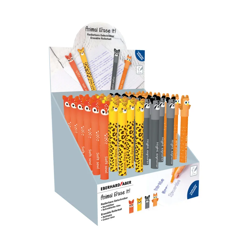 Eberhard Faber Roller cu gel Animal, cu radiere, 0.7 mm, cerneală albastră, 36 buc.