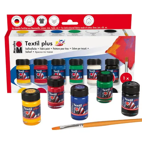 Vopsele textile Marabu Textil Plus, pentru textile închise la culoare, 15 ml, 6 culori