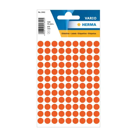 Herma Etichete autoadezive, rotunde, diametru 8 mm, 108 buc. pe coală, 5 coli, roșu