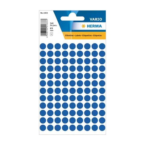Herma Etichete autoadezive, rotunde, diametru 8 mm, 108 buc. pe coală, 5 coli, albastru închis